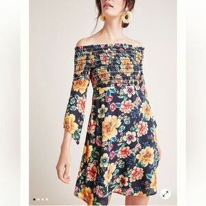 Anthropologie Farm Rio Mini Dress Sasha Off Shoulder Smocked Bodice Floral XS